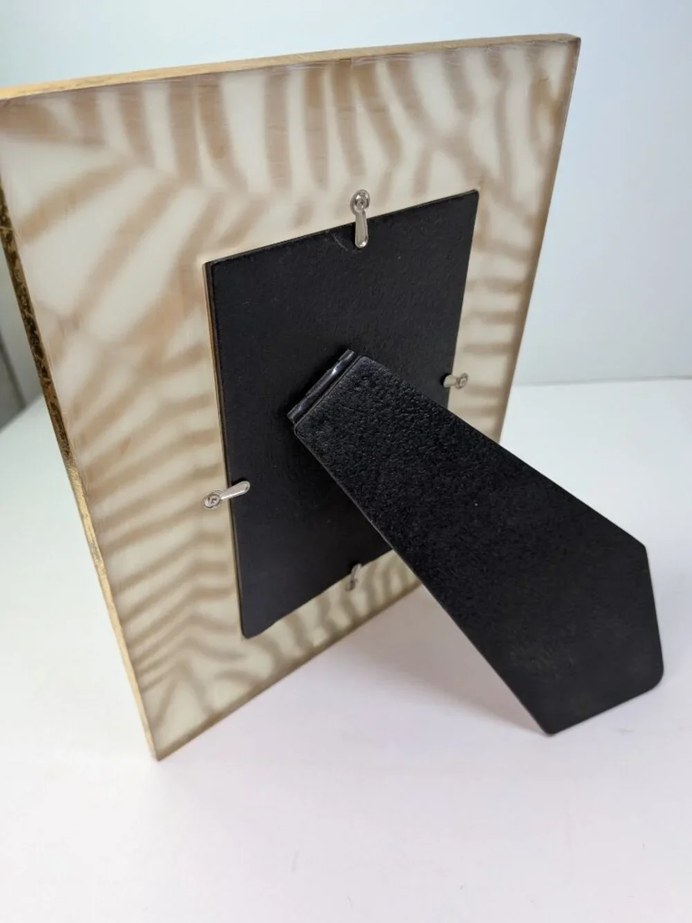Vintage Textured Gold Palm Leaf Frosted Glass Photo Frame 5x7 Heavy Tabletop